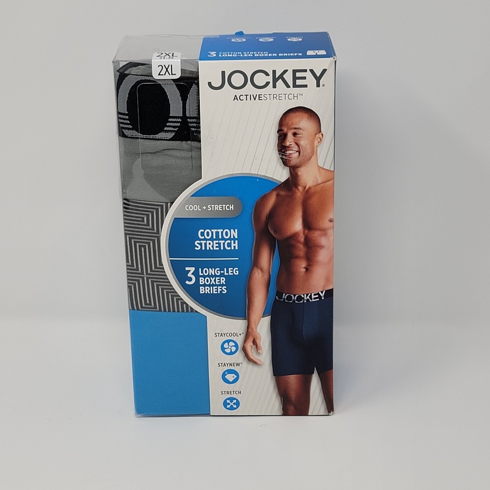 Jockey Active Cotton Stretch Long Leg Underwear‎ Boxer Briefs Mens 3 Pack 2XL